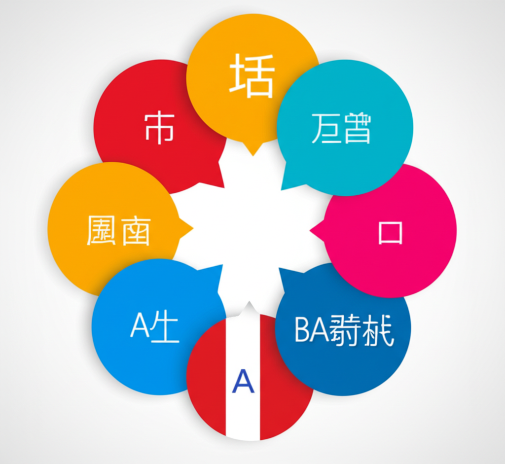 Global communication network with multiple languages
